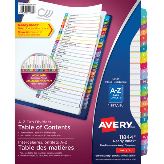 Intercalaires contemporains Avery Ready Index - Format lettre - AZ