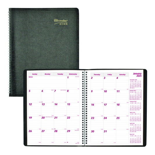 Brownline 2025 Monthly Planner Soft Cover 14 Months - 11" x 8-1/2" - Black - English