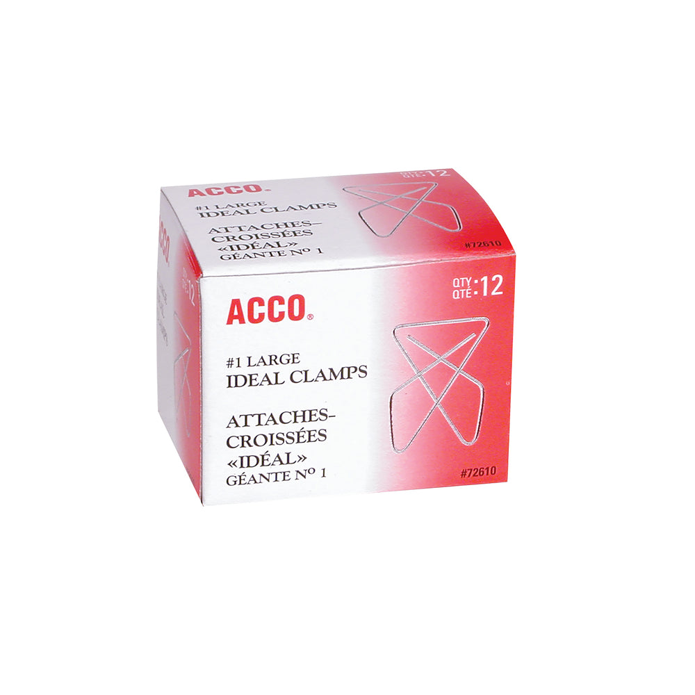 ACCO Ideal Steel Paper Butterfly Clamps - #1 Large - Silver - 12 Pack