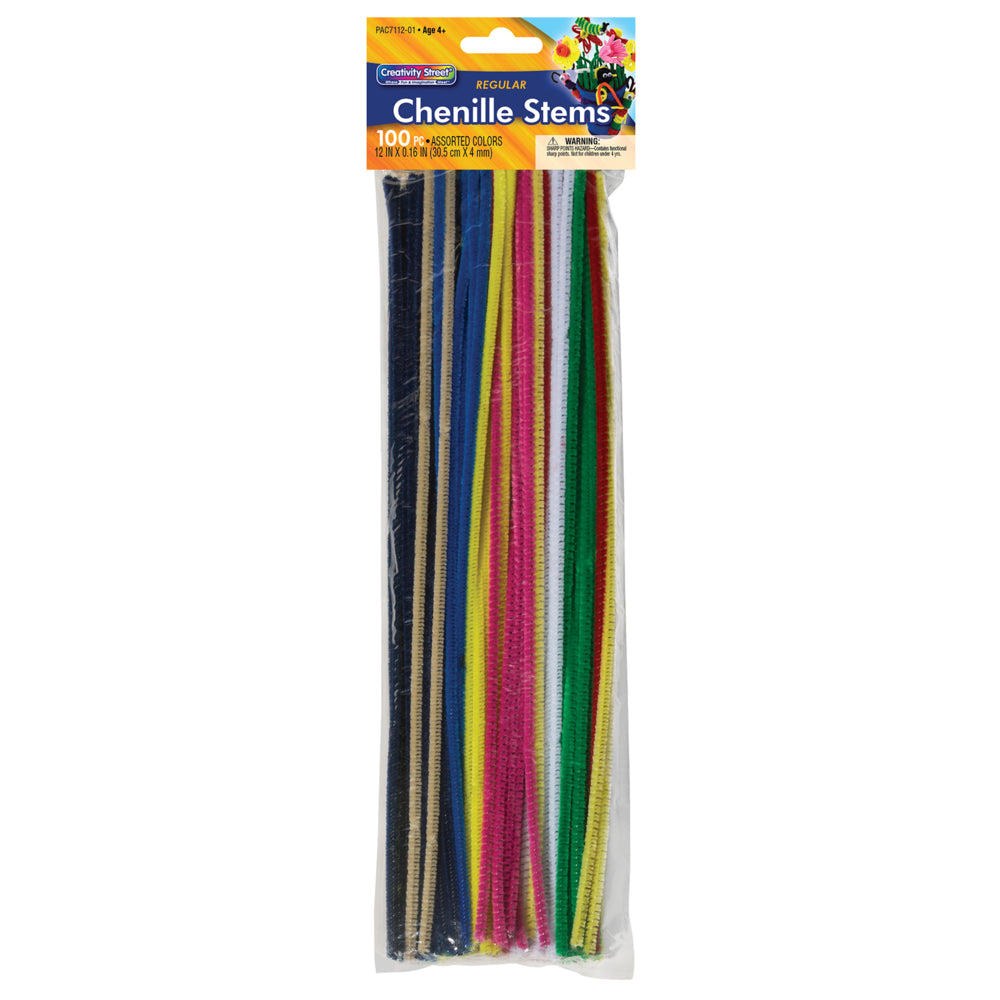 Creativity Street Chenille Stems, Assorted Colors, 30.5cm x 4 mm, 100/pkg