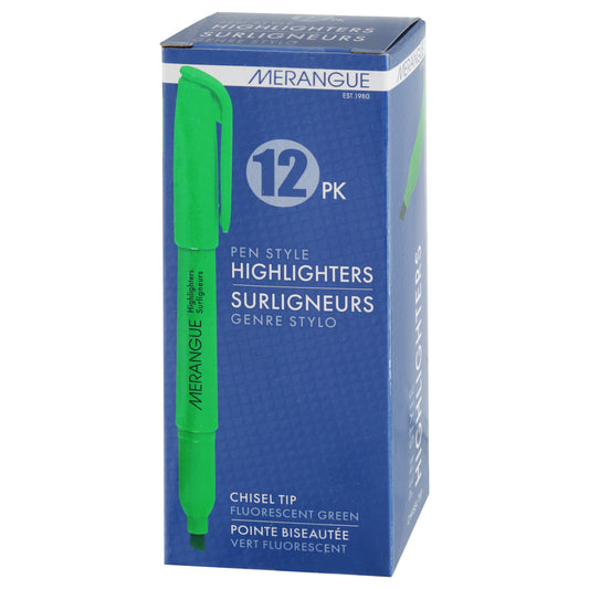 Merangue Chisel Tip Pen-Style Highlighters - Green - 12 Pack