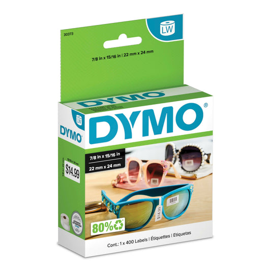 Étiquettes de prix autocollantes Dymo LW Label Writer, 87/100" x 2", blanches, 400 étiquettes