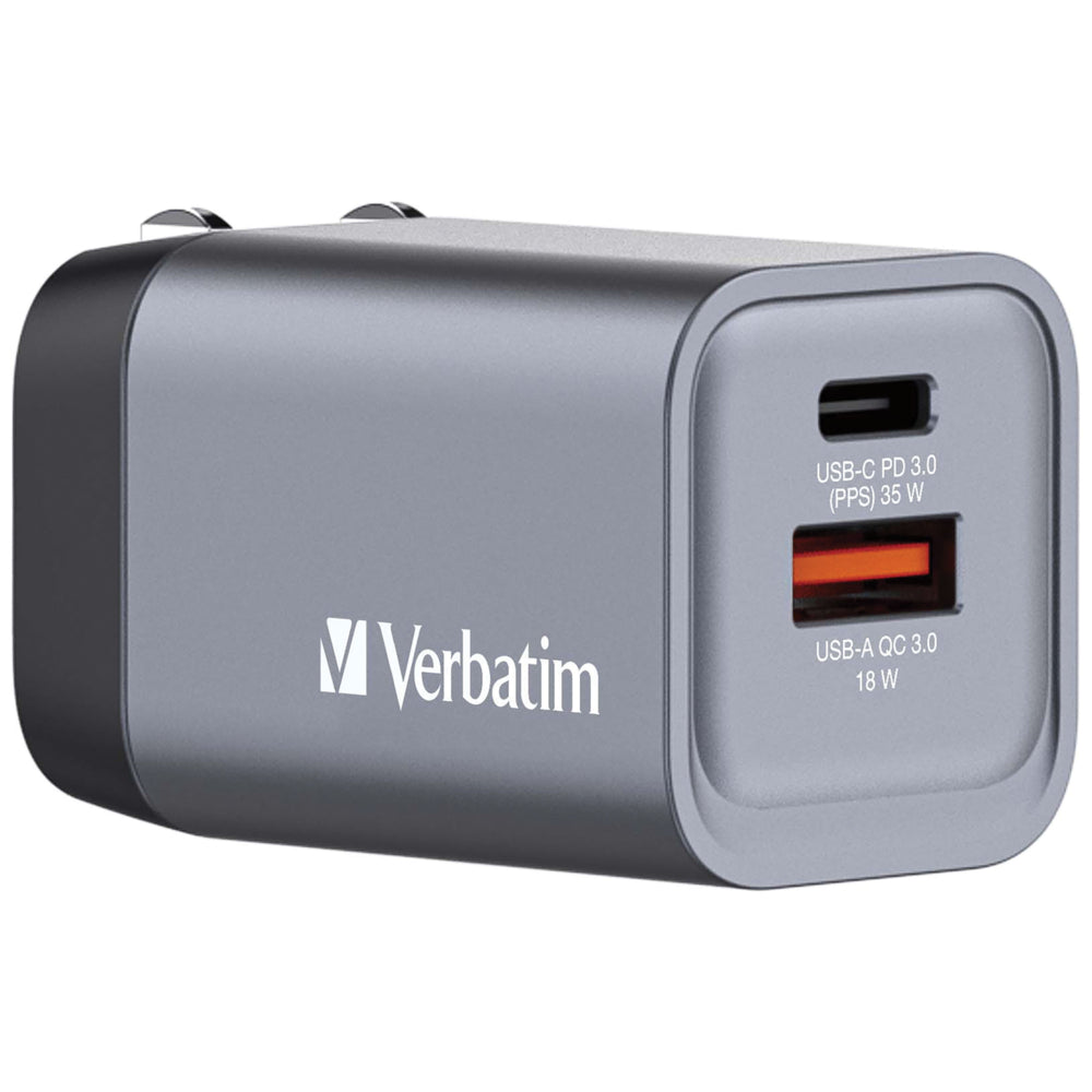 Chargeur mural Verbatim 35 W 2 ports GaN – 4,8 cm (L) x 3 cm (l) x 3,3 cm (H) – Gris