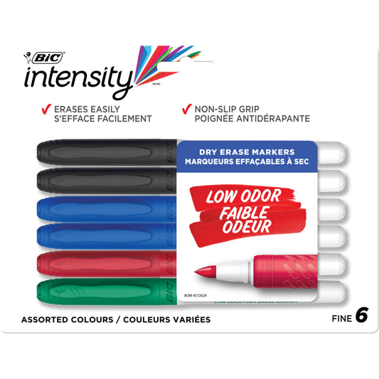 Marqueurs effaçables à sec BIC Intensity Grip - Assortis - Lot de 6