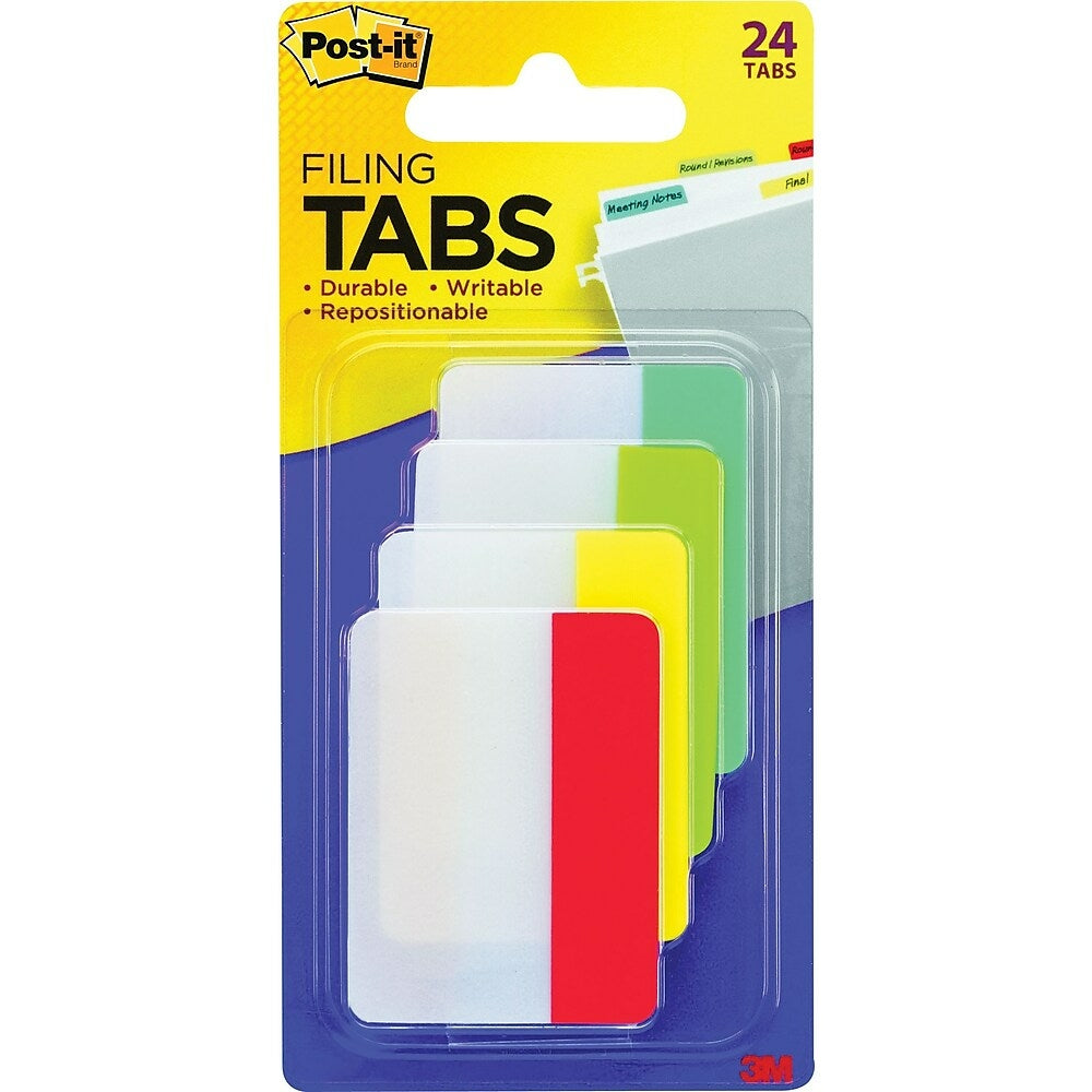 Post-it Durable Filing Tabs, Assorted, 24 Pack