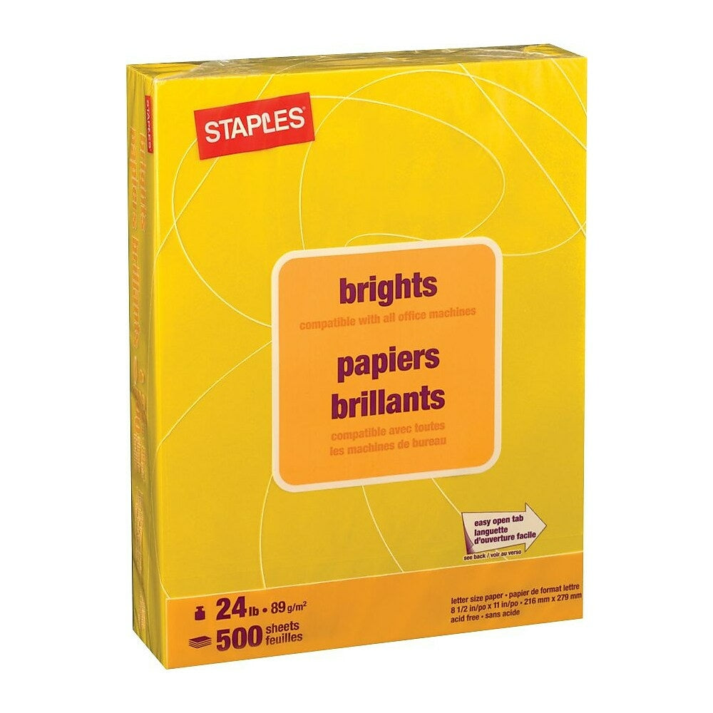 Papier photocopie couleur Staples Brights - Format lettre - 8-1/2" x 11" - Jaune - 500 feuilles