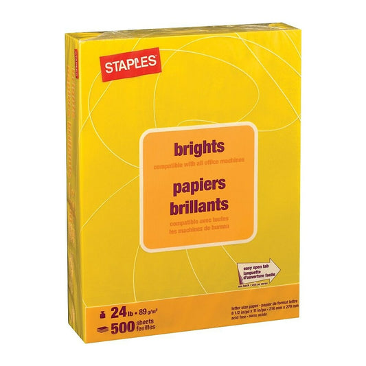 Papier photocopie couleur Staples Brights - Format lettre - 8-1/2" x 11" - Jaune - 500 feuilles