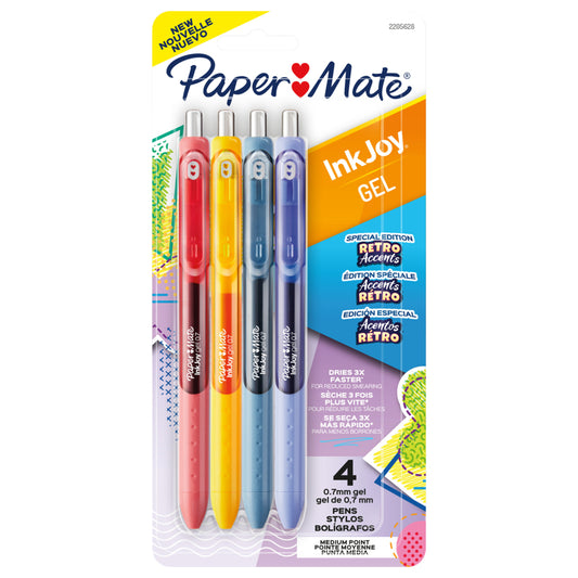 Paper Mate InkJoy Retractable Gel Pens - Medium Point - 0.7 mm - Retro Accent Colours - Set of 4