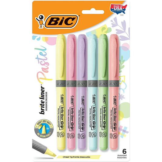 BIC Brite Liner Grip Pastel Highlighters - 6 Pack