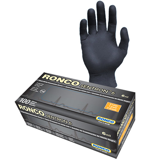 Ronco Sentron Nitrile Gloves - Black - Extra large - 100 Pack