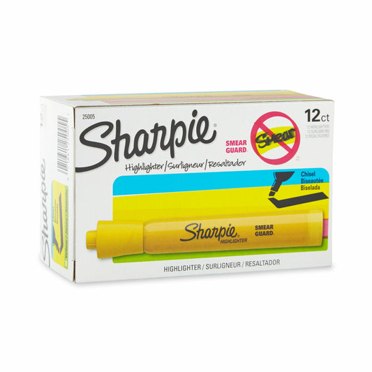 Sharpie Tank Style Highlighters - Chisel Tip - Yellow - 12 Pack
