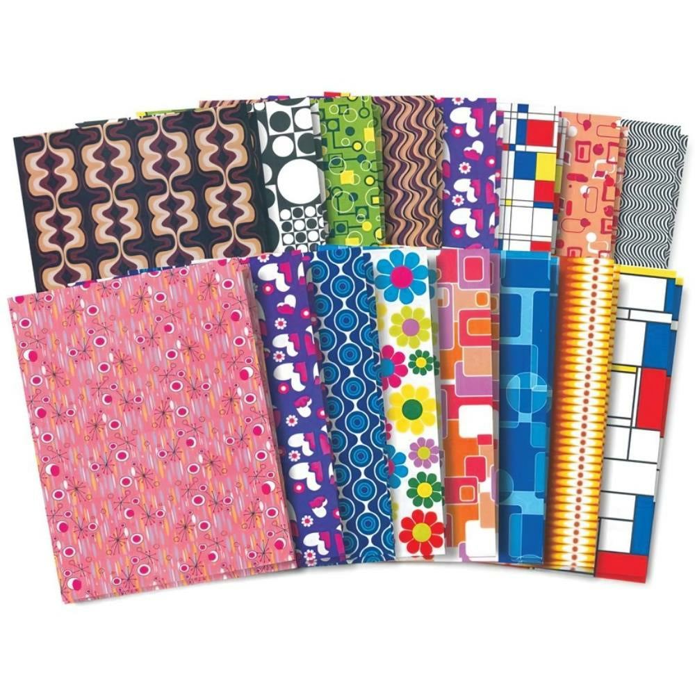 Papier artisanal Roylco Retro Pop, 22 x 28 cm, 16 motifs, 32 feuilles/paquet.