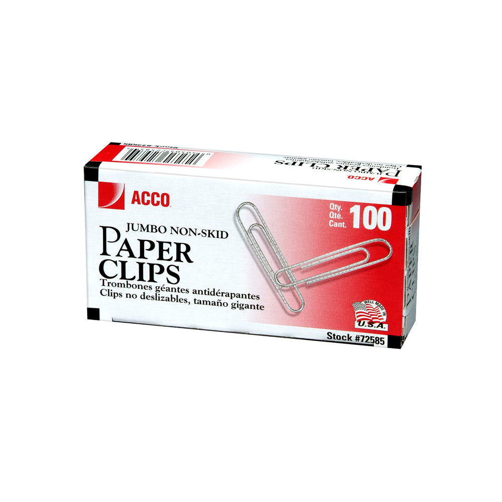 ACCO Steel Non-Slip Jumbo Paper Clips - #4 - 1-7/8" - Corrugated - Silver - 1000 Pack