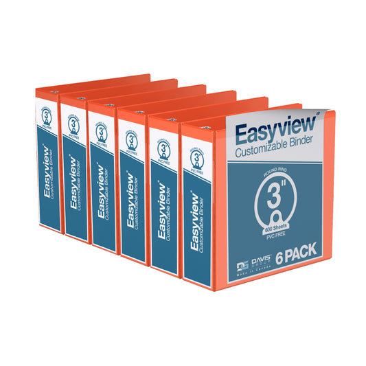 Classeur personnalisable Davis Group Easyview Premium 3 pouces à 3 anneaux - Anneau rond - Orange - Paquet de 6