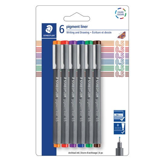 Staedtler Pigment Liners - Colours - Assorted - 6 Pack