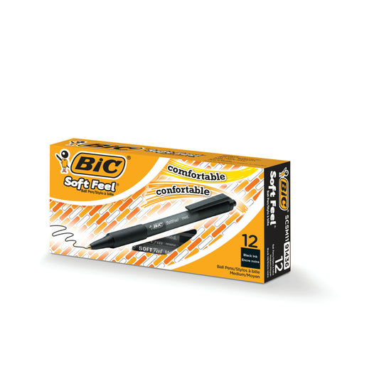 BIC SoftFeel Ballpoint Pens - Retractable - 1.0mm - Black - 12 Pack