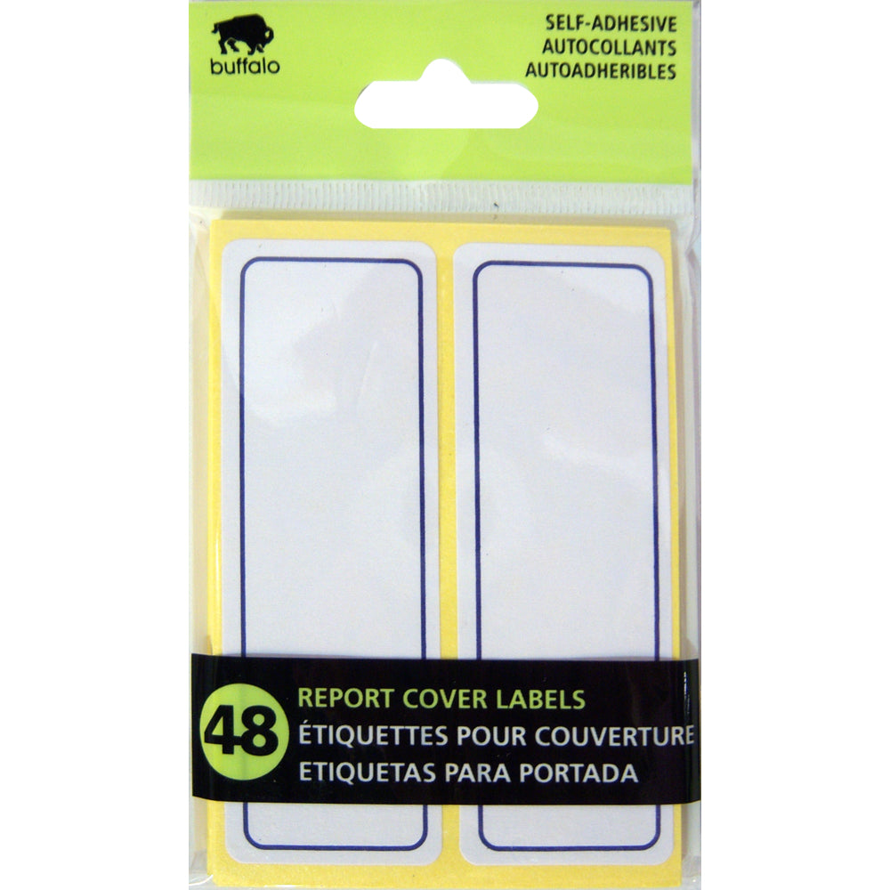 Buffalo Self Adhesive Report Cover Labels - 1.25" W x 3.25" L - White - 48 Pack