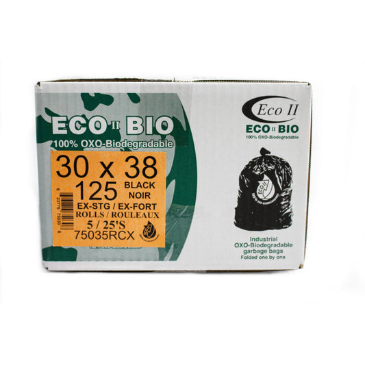 Sacs poubelles oxo-biodégradables Eco II - 76 x 96 cm - Extra résistants - Noir - Paquet de 125