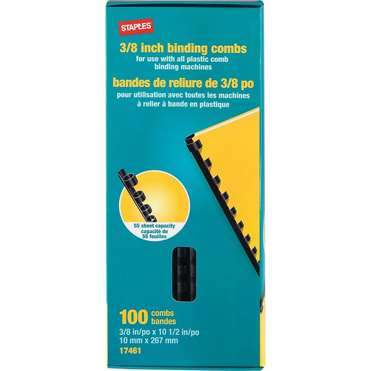 Peignes de reliure en plastique Staples, 3/8 po, noir, paquet de 100