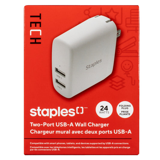 Staples USB-A Wall Charger - 24W - White