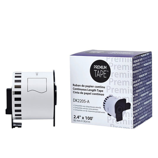 Nutone Premium Tape Continuous Length Paper Labels - Compatible with Brother DK2205 - 2-1/2" - Black on White