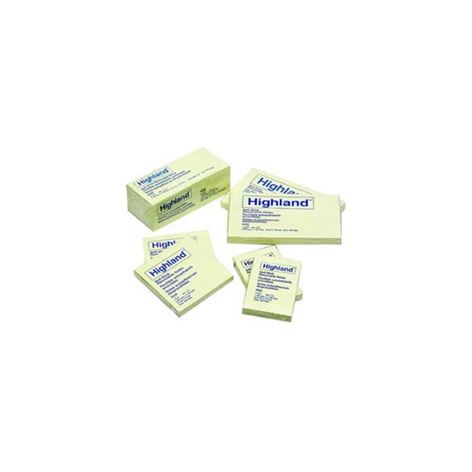 Notes autocollantes Highland - Jaune - Lignées - 101,6 mm l x 152,4 mm L - 12 blocs par paquet - 100 feuilles par bloc