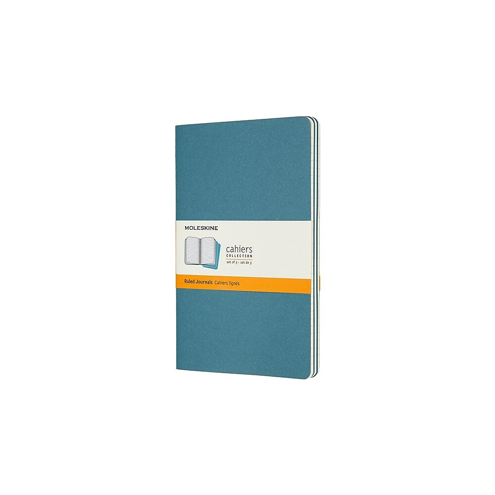 Moleskine Cahier Journal, Large, Ruled, Set of 3, Brisk Blue, Soft Cover (CH016B44)