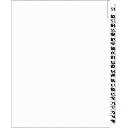 Supreme Litigation Tabs 25th Cut Numeric Set 11" White #51-75