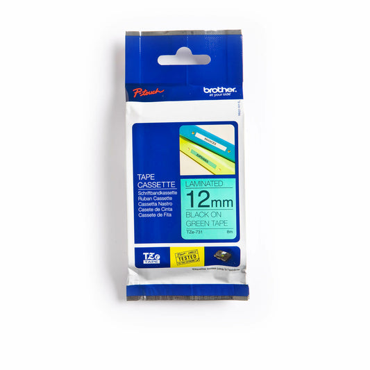 Ruban laminé Brother P-Touch - 12 mm - Noir sur vert