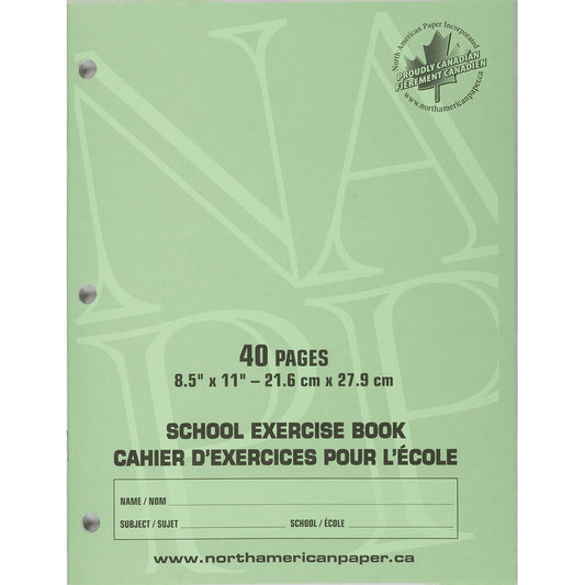 Cahiers d'exercices North American Paper Inc. - 8,5" x 11" - Ligné 5/16" - Perforé 3 trous - 40 pages - Paquet de 25