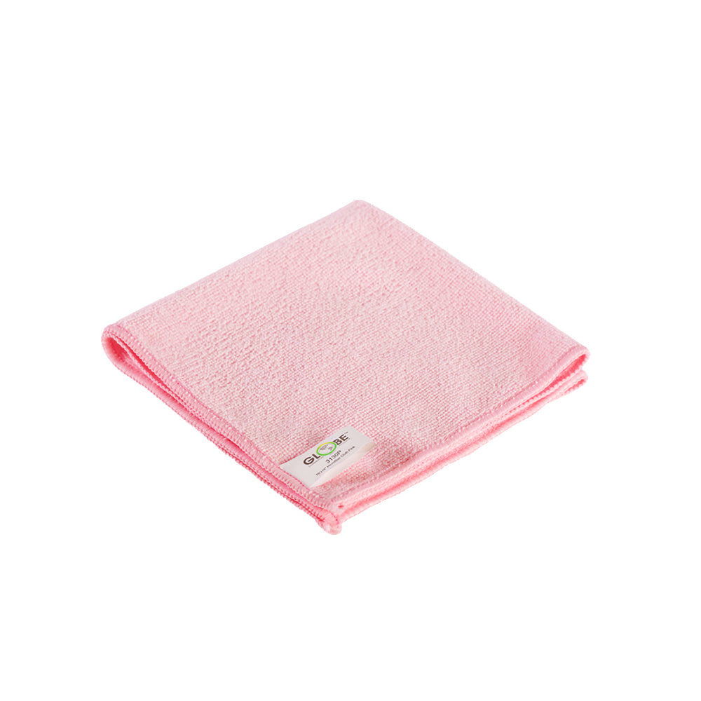 Globe Commercial Microfiber Cloth - 240GSM - 14" x 14" - Pink - 10 Pack