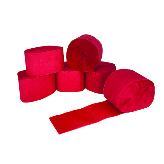 DBLG Artworks Crepe Streamers - 4.5 cm x 25 m - Red - 6 Rolls/Pack