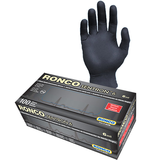 Ronco Sentron Nitrile Gloves - Black - Medium - 100 Pack