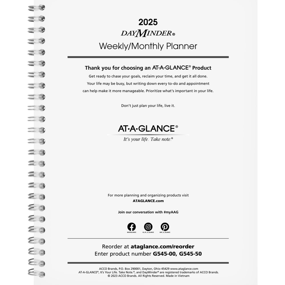 AT-A-GLANCE 2025 Executive Weekly/Monthly Refill for G545 2-Pages/Week/Month - 8-3/4" H x 6-7/8" W - English