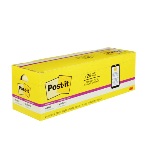 Post-it - Paquet super collant pour armoire, 3 po x 3 po, jaune canari, 24/paquet