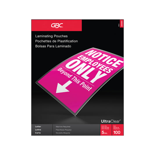 GBC UltraClear 5 mil Thermal Laminating Pouches - Letter Size - 100 Pack