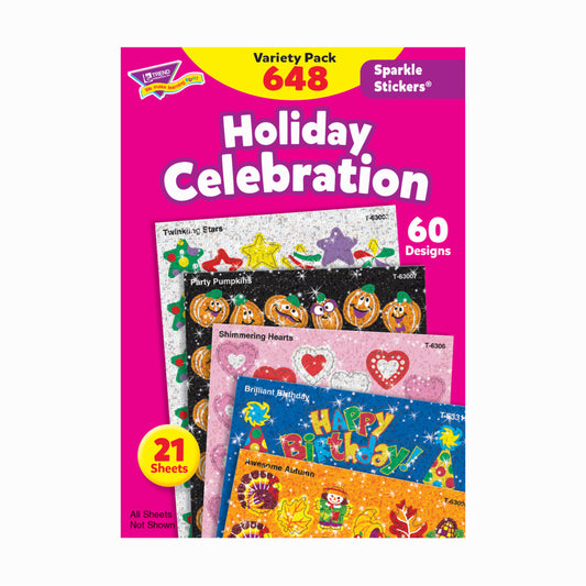 TREND enterprises Sparkle Stickers Variety Pack - Holiday Celebration - 648 Pack