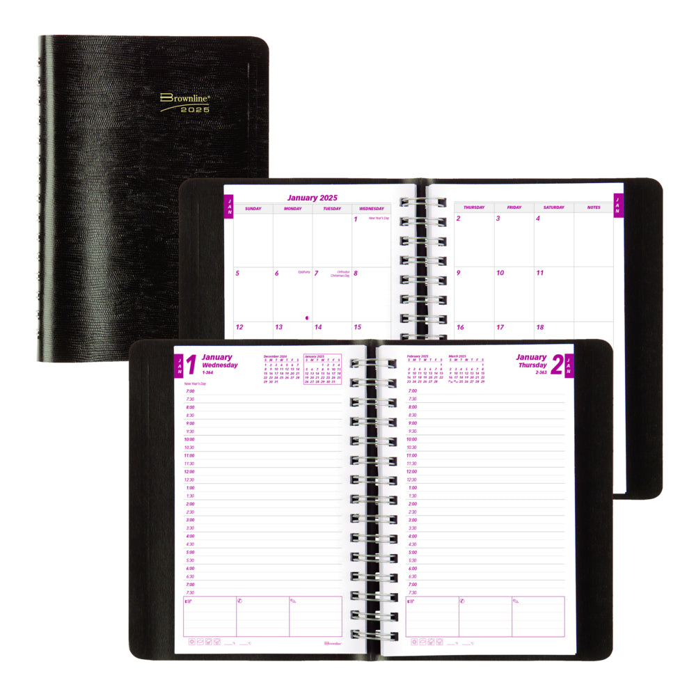 Brownline 2025 Daily Planner - 8" x 5" - Black - English