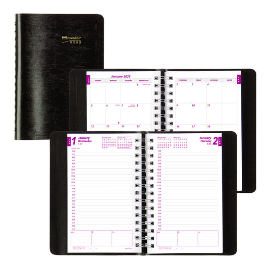 Brownline 2025 Daily Planner - 8" x 5" - Black - English