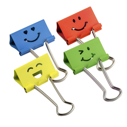 Officemate Smiling Face Binder Clips - Medium Size - Assorted Colours - 36 Pack