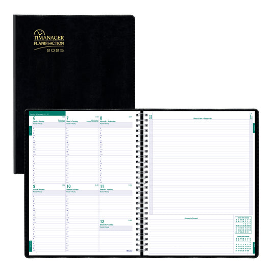 Agenda hebdomadaire/mensuel Blueline 2025 Timanager 13 mois - 11" x 8-1/2" - Noir - Bilingue