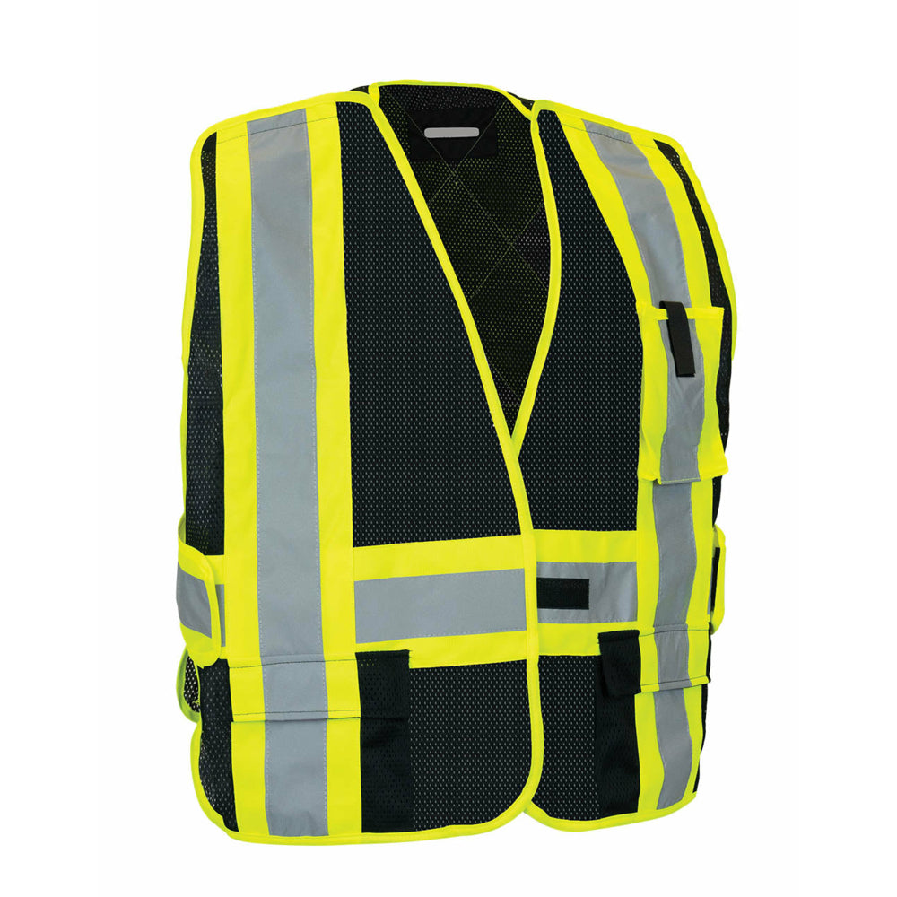 Forcefield 5-Point Tear-away Hi Vis Mesh Traffic Safety Vest - One-Size - Black