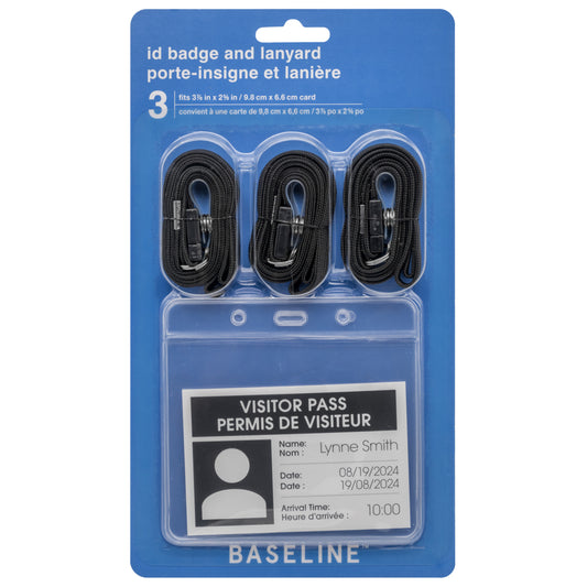 Baseline ID Badges and Lanyards - 3-7/8" x 2-5/8" - 3 Pack