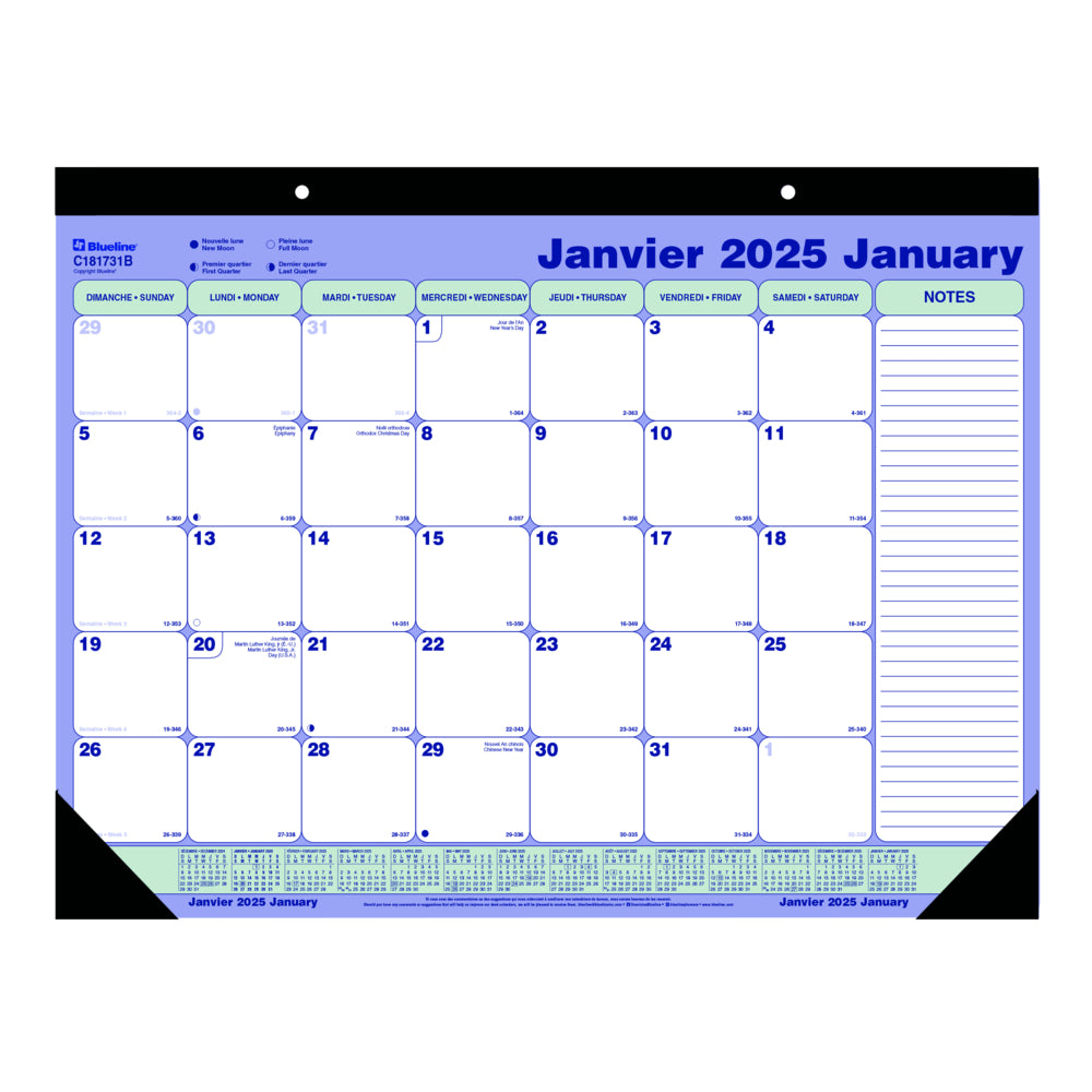 Blueline 2025 Monthly Desk Pad Calendar - 21-1/4" x 16" - Bilingual