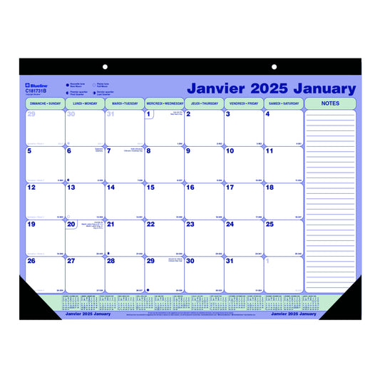 Blueline 2025 Monthly Desk Pad Calendar - 21-1/4" x 16" - Bilingual