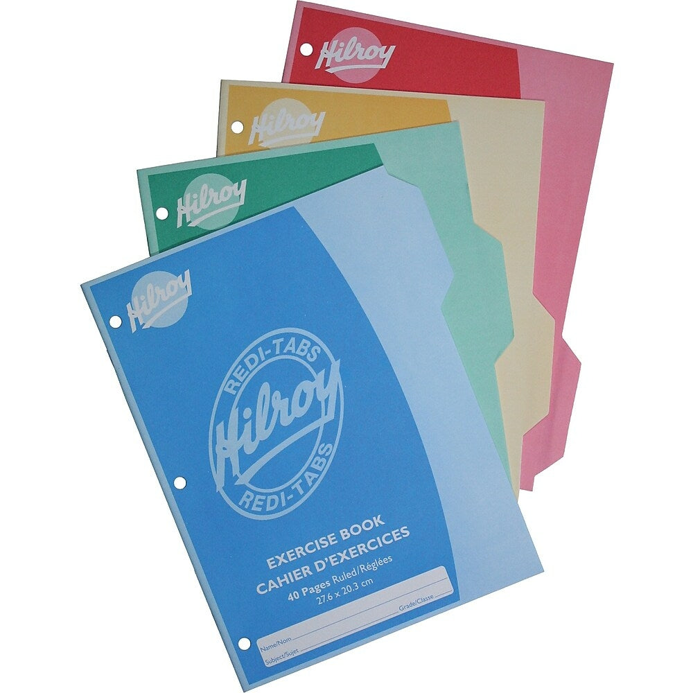 Cahier d'exercices Hilroy Redi-Tabs, 3 trous, 27,7 cm x 21,5 cm, 40 pages, paquet de 4