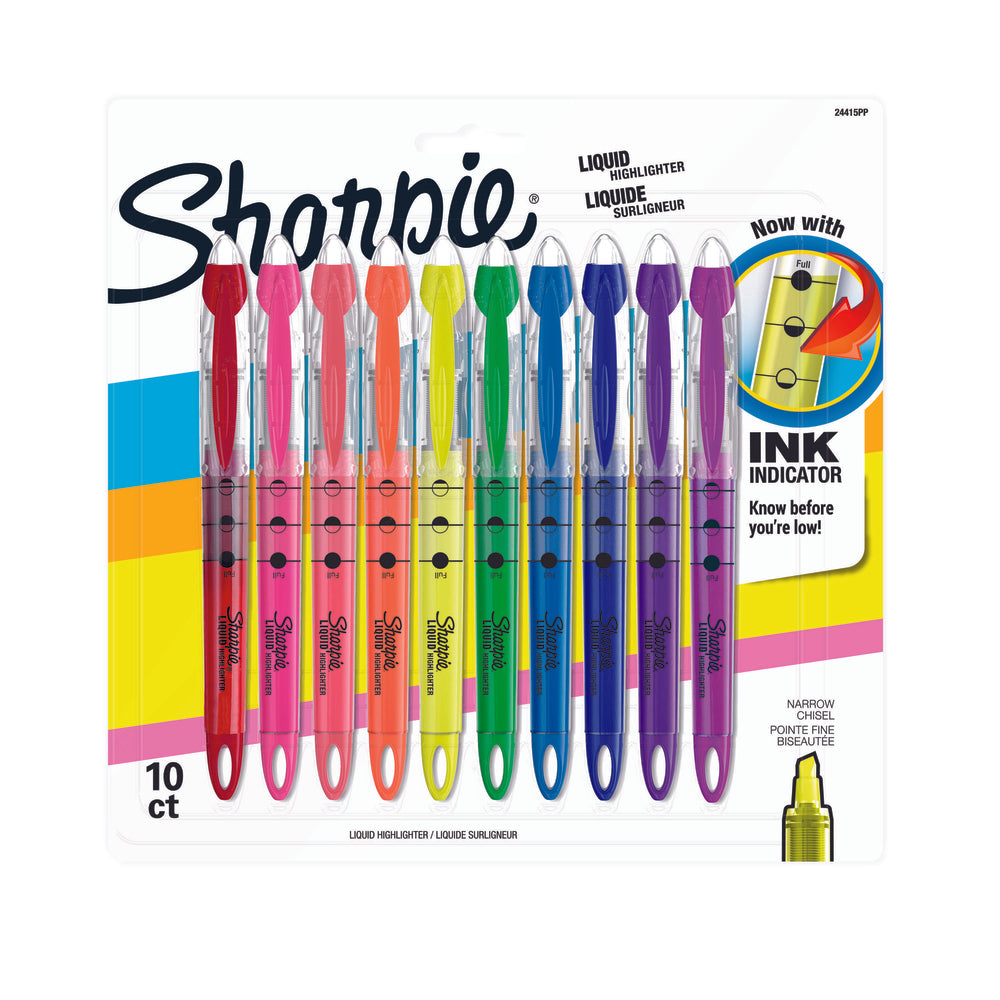 Surligneurs Sharpie à pointe biseautée liquide - Couleurs assorties - Lot de 10
