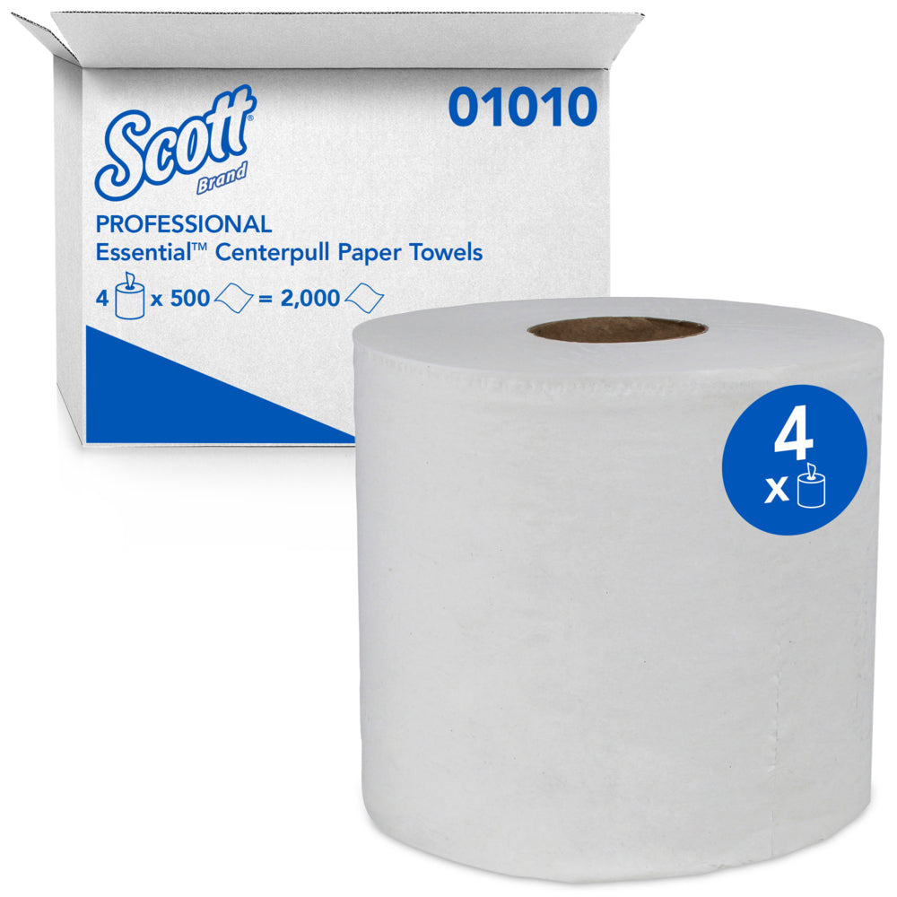 Scott Essential Center-Pull Roll Towels - Perforated Hand Paper Towels - White - 4 Pack