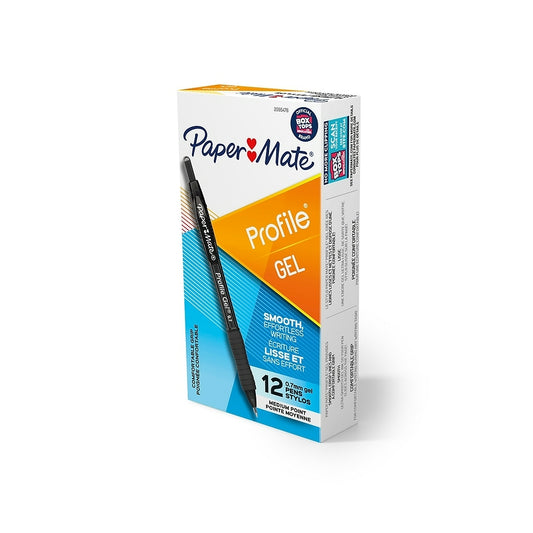 Paper Mate Profile Gel Pen - 0.7mm - Black - 12 Pack