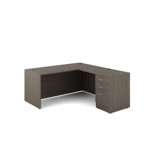 Offices to Go - Newland L-Shaped Workstation - 3 Drawer - 66" W x 72" D - Grey